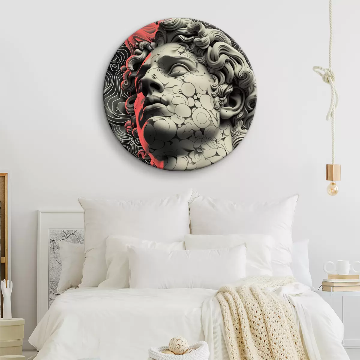 Kerek festmények Fekete-fehér lineáris illusztrációja a görög isten Apollón fejének pop art stílusban r39763