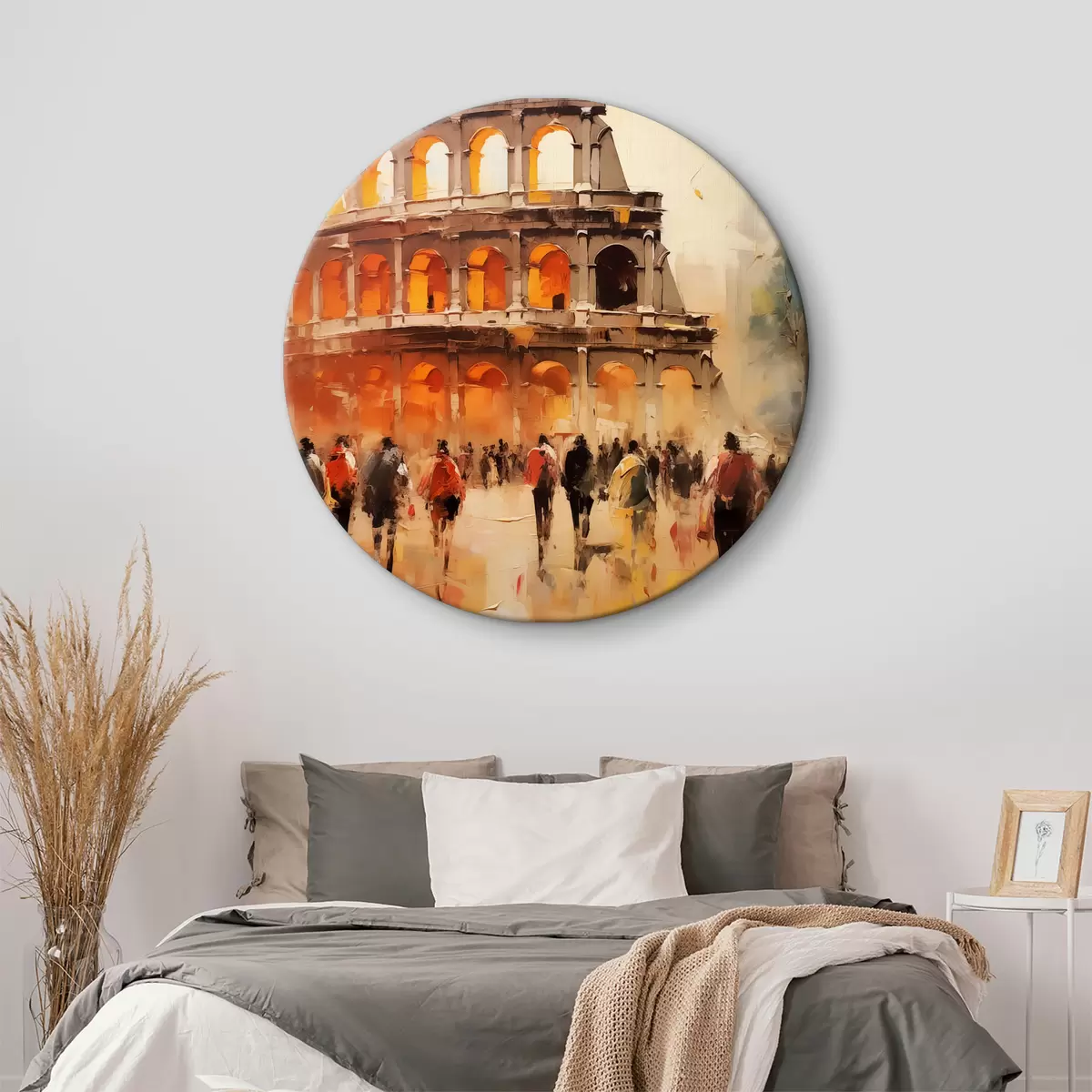 Kerek festmények Emberek sétálnak a téren a Colosseum olajfestmény közelében r39825