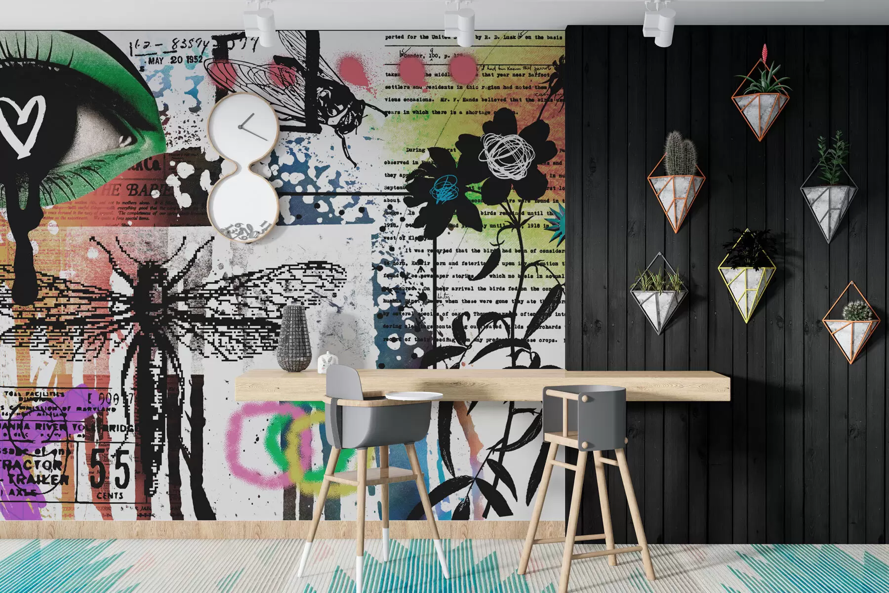 fotószőnyeg Graffiti stílusú feliratok, virágok, figurák w02255