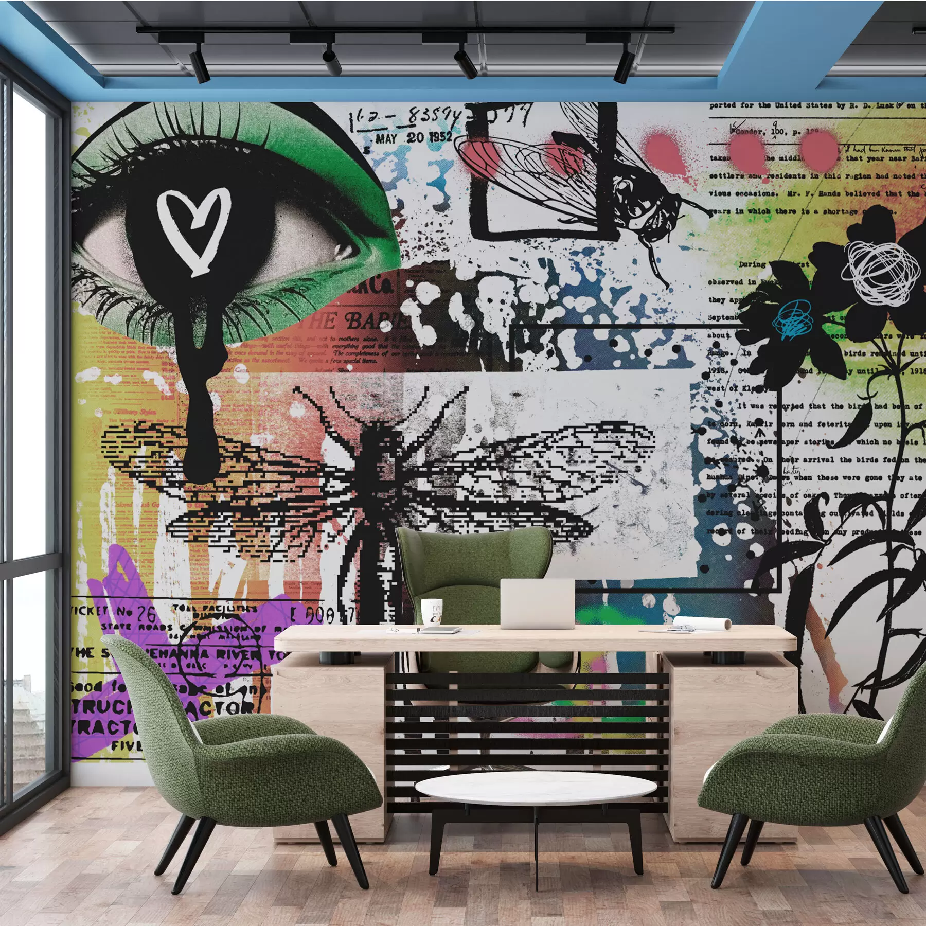 fotószőnyeg Graffiti stílusú feliratok, virágok, figurák w02255