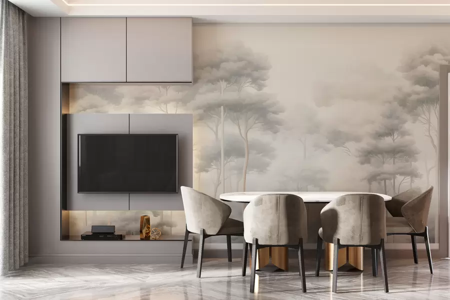 fotószőnyeg Finom ködös erdő, laza koronákkal w02448