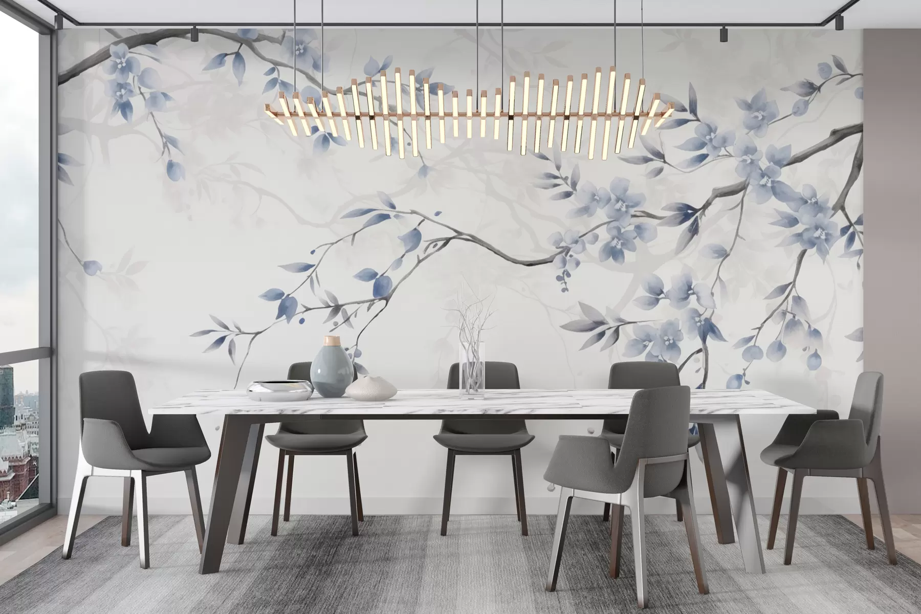 fotószőnyeg Divatos ágak virágokkal és levelekkel w02449