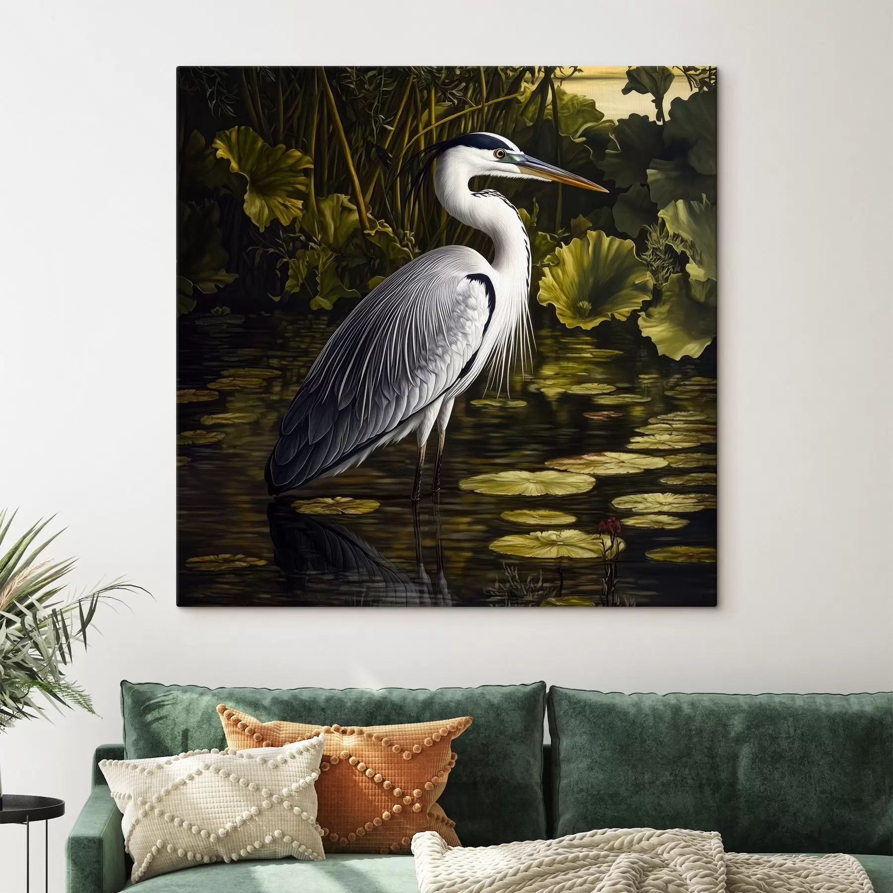 fotószőnyeg Egy kócsag a vízben egy mocsári háttér előtt s42039