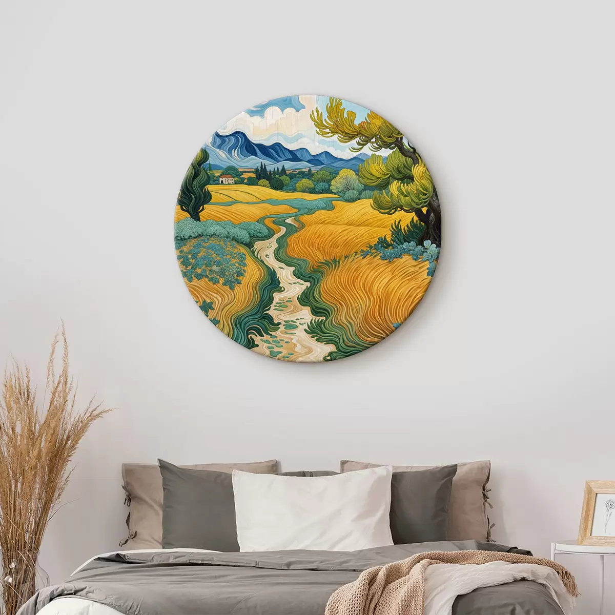 Kerek festmények Színes táj kanyargós földúttal, amely Van Gogh stílusú mezőn keresztül vezet r39400