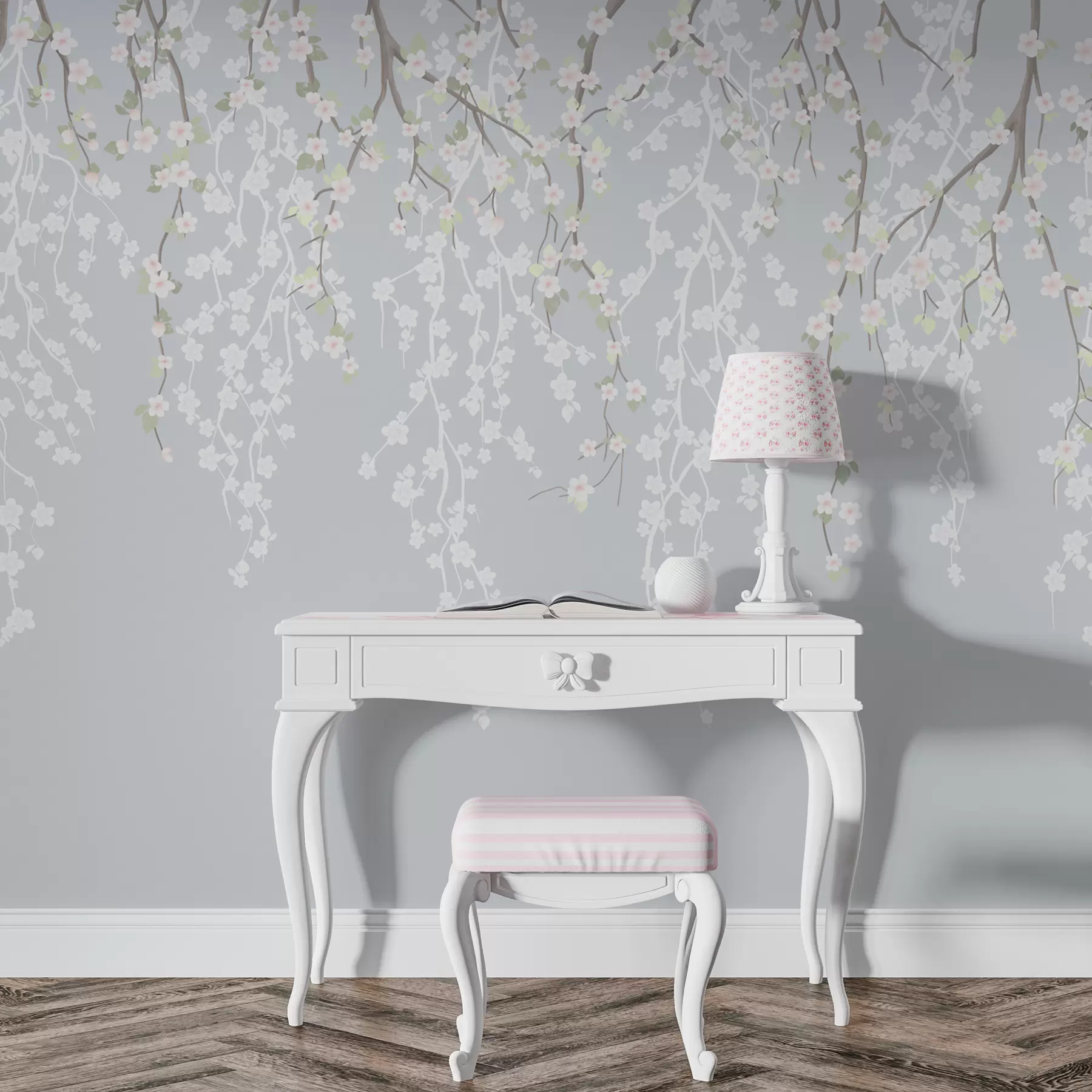 fotószőnyeg Hulló finom ágak virágokkal kék háttérrel w02479