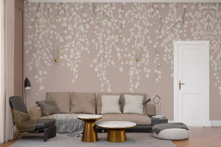 fotószőnyeg Folyó finom ágak virágokkal pasztell háttéren w02479v2