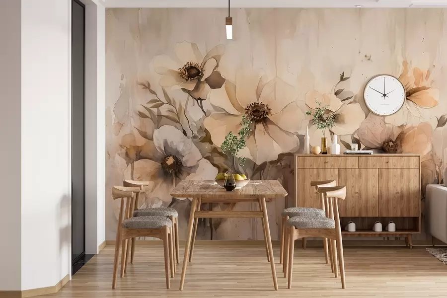 fotószőnyeg Rusztikus virágok, akvarell stílusú rajz, bézs színek w02487