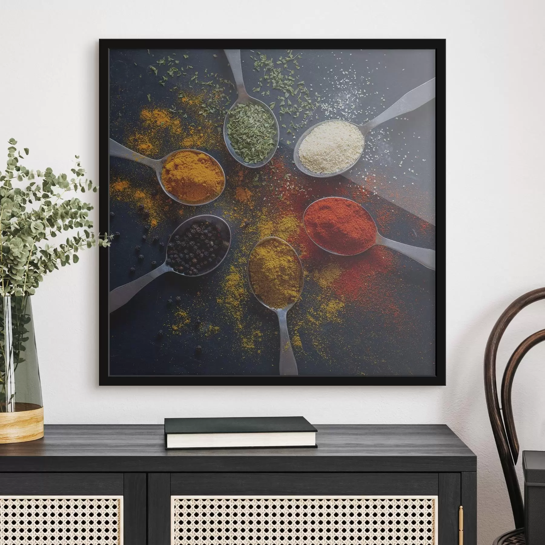 fotószőnyeg Különböző fűszerekkel ellátott kanalak csoportja f37046