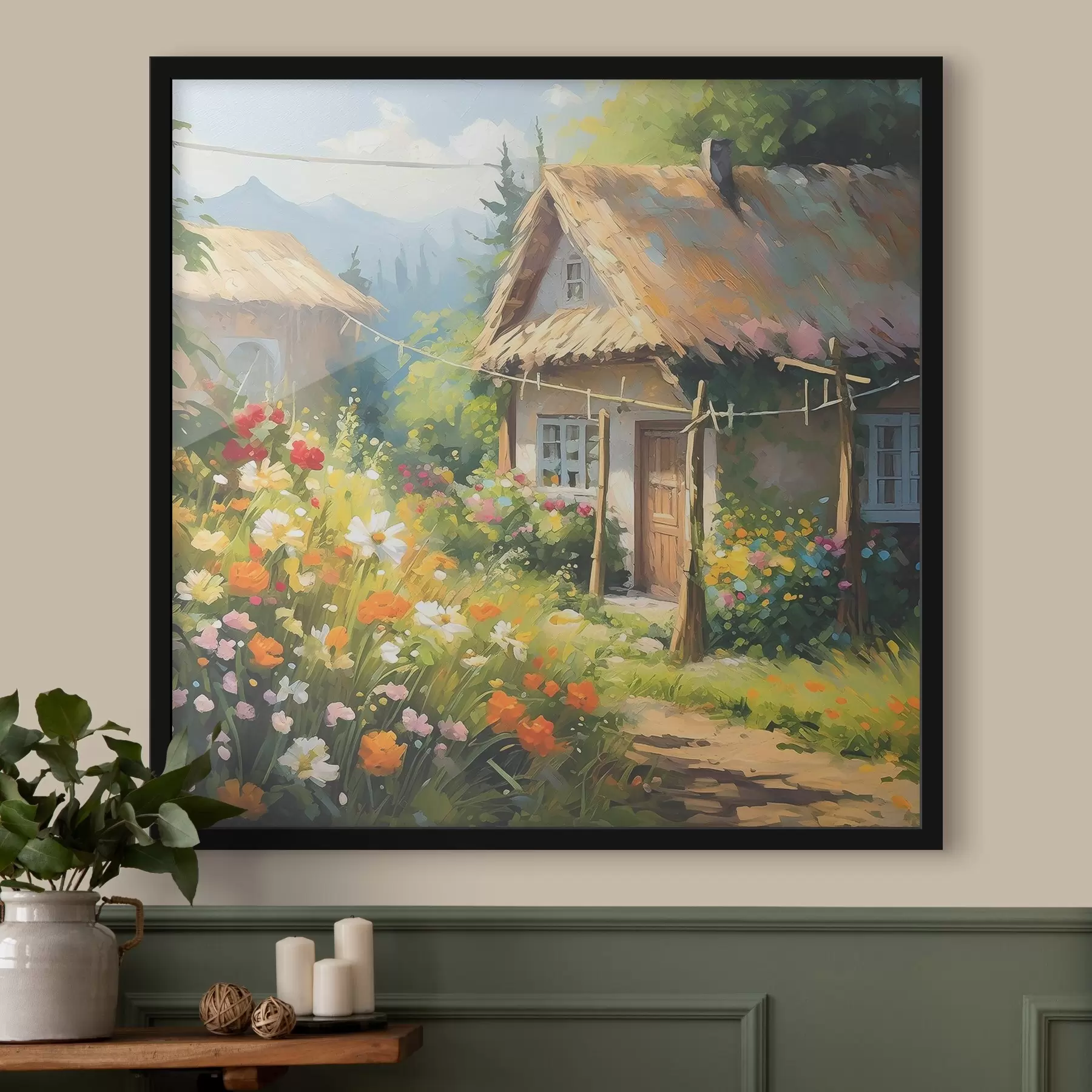 fotószőnyeg Festés ház virágokkal f38493