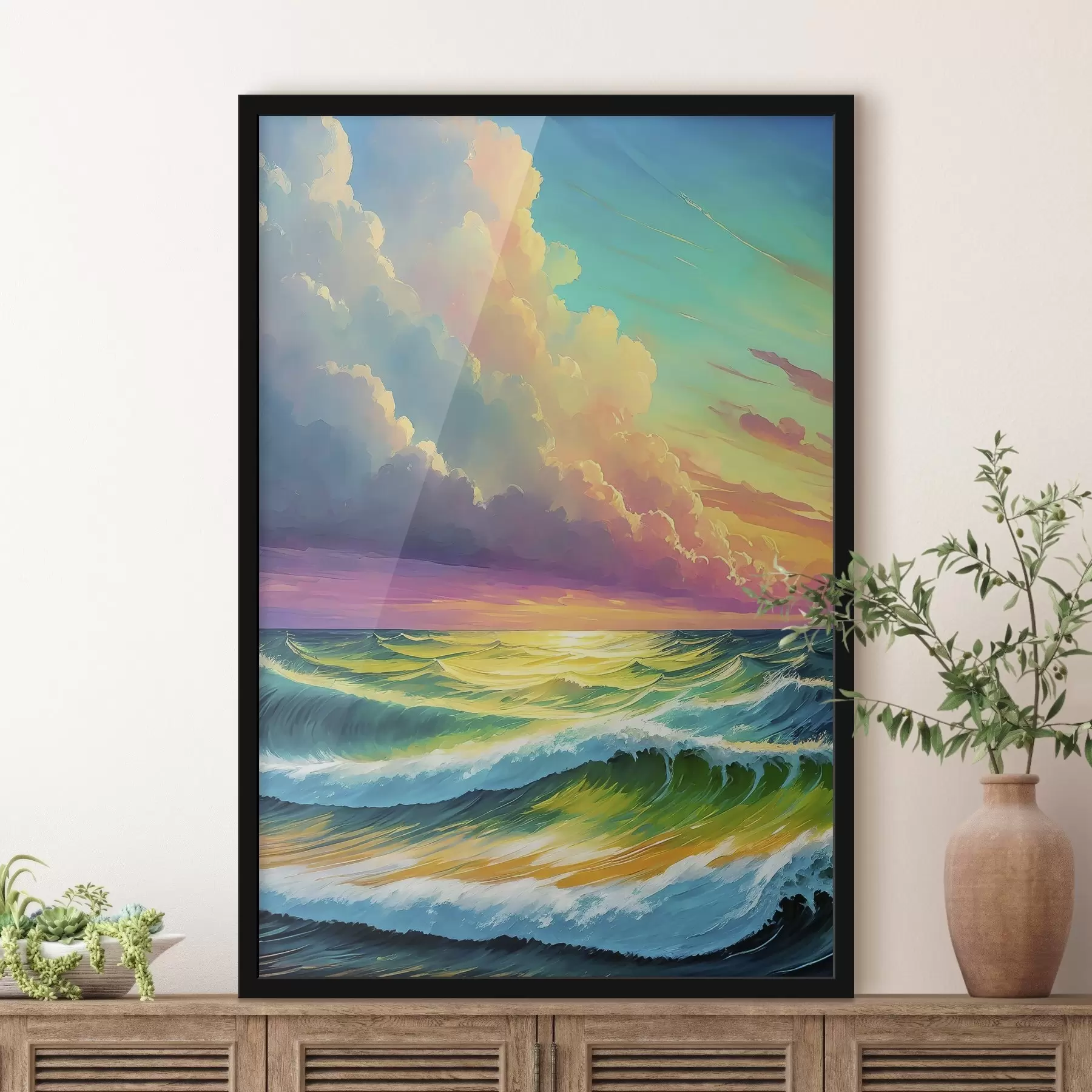 fotószőnyeg A lemenő hullámok táncolnak a festett ég alatt f36589