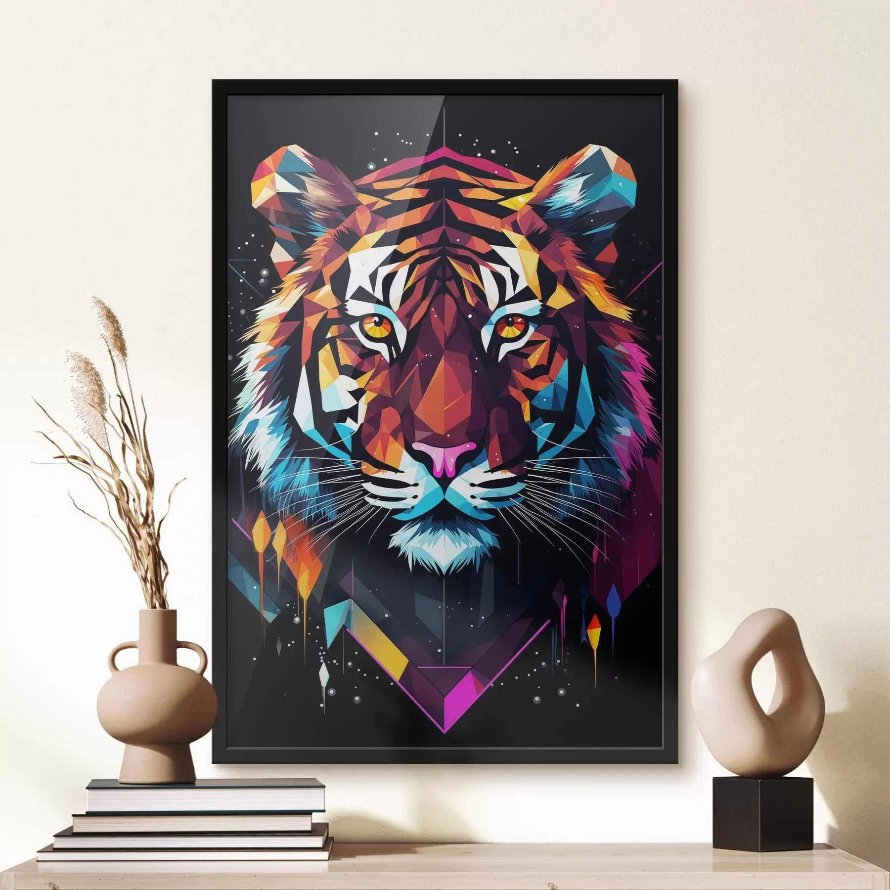 fotószőnyeg Színes tigris fehér bajusszal f36666