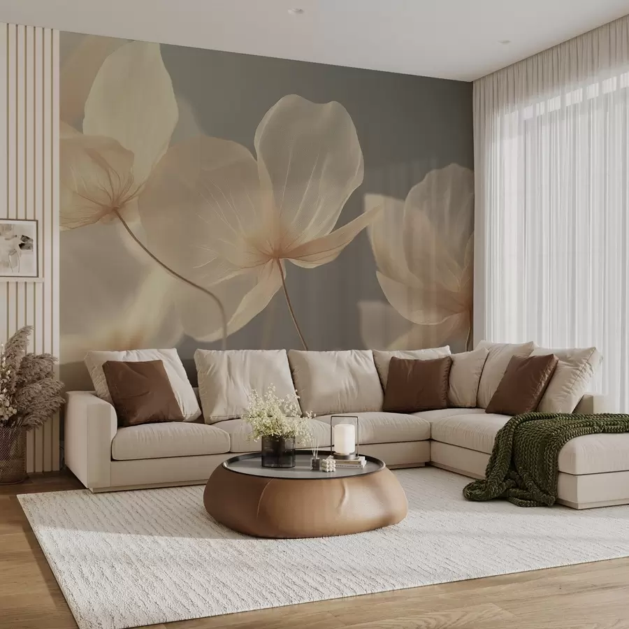 fotószőnyeg Lótusz szirmok, egy finom kompozíció szürke háttérrel w08500v2