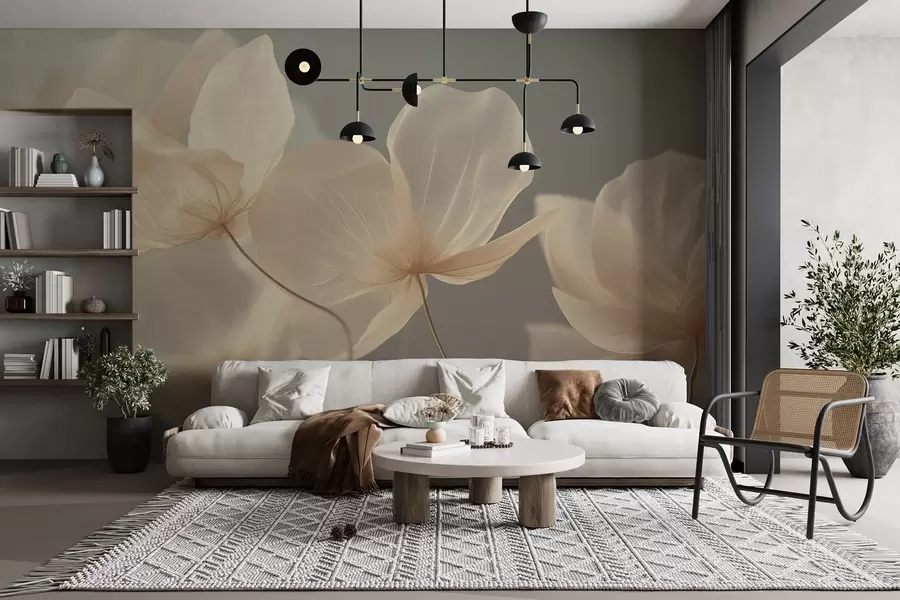 fotószőnyeg Lótusz szirmok, egy finom kompozíció szürke háttérrel w08500v2