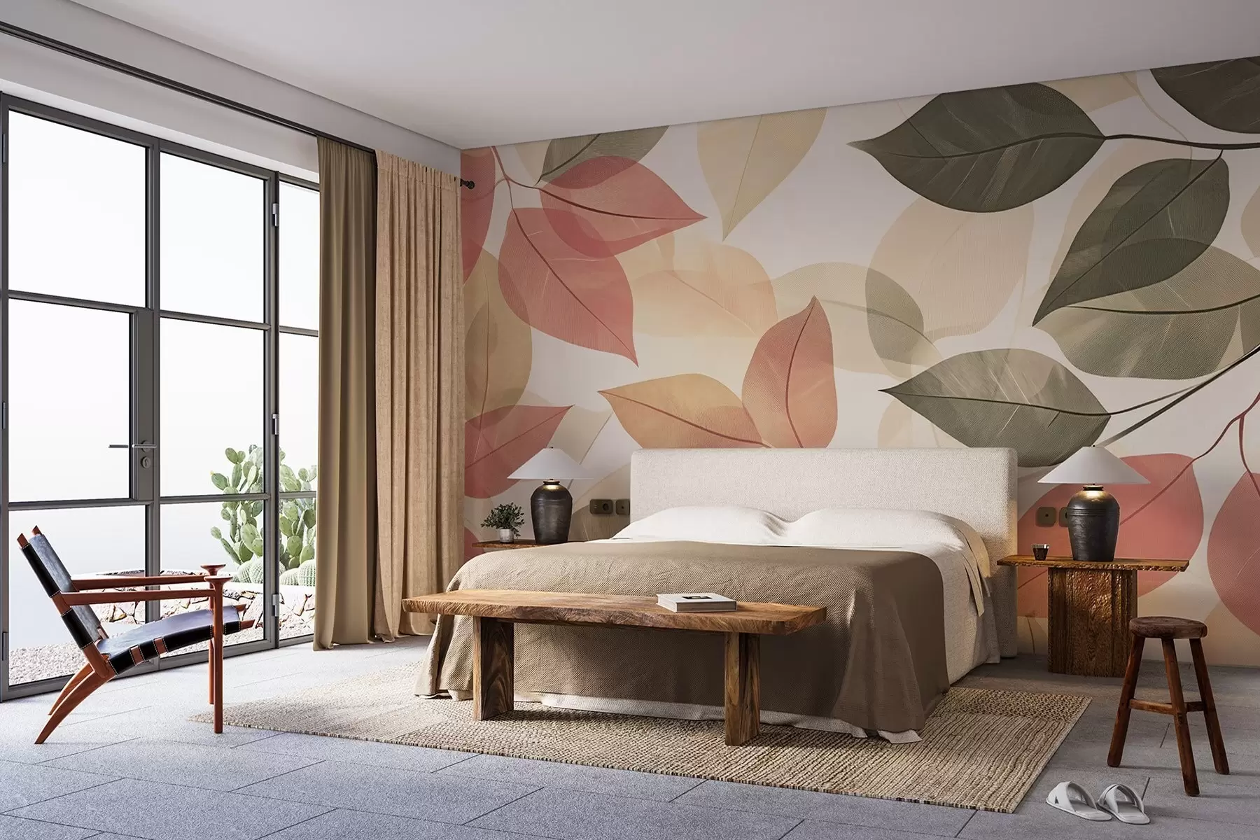 fotószőnyeg Levelek ágai piros és zöld árnyalatokban w08502