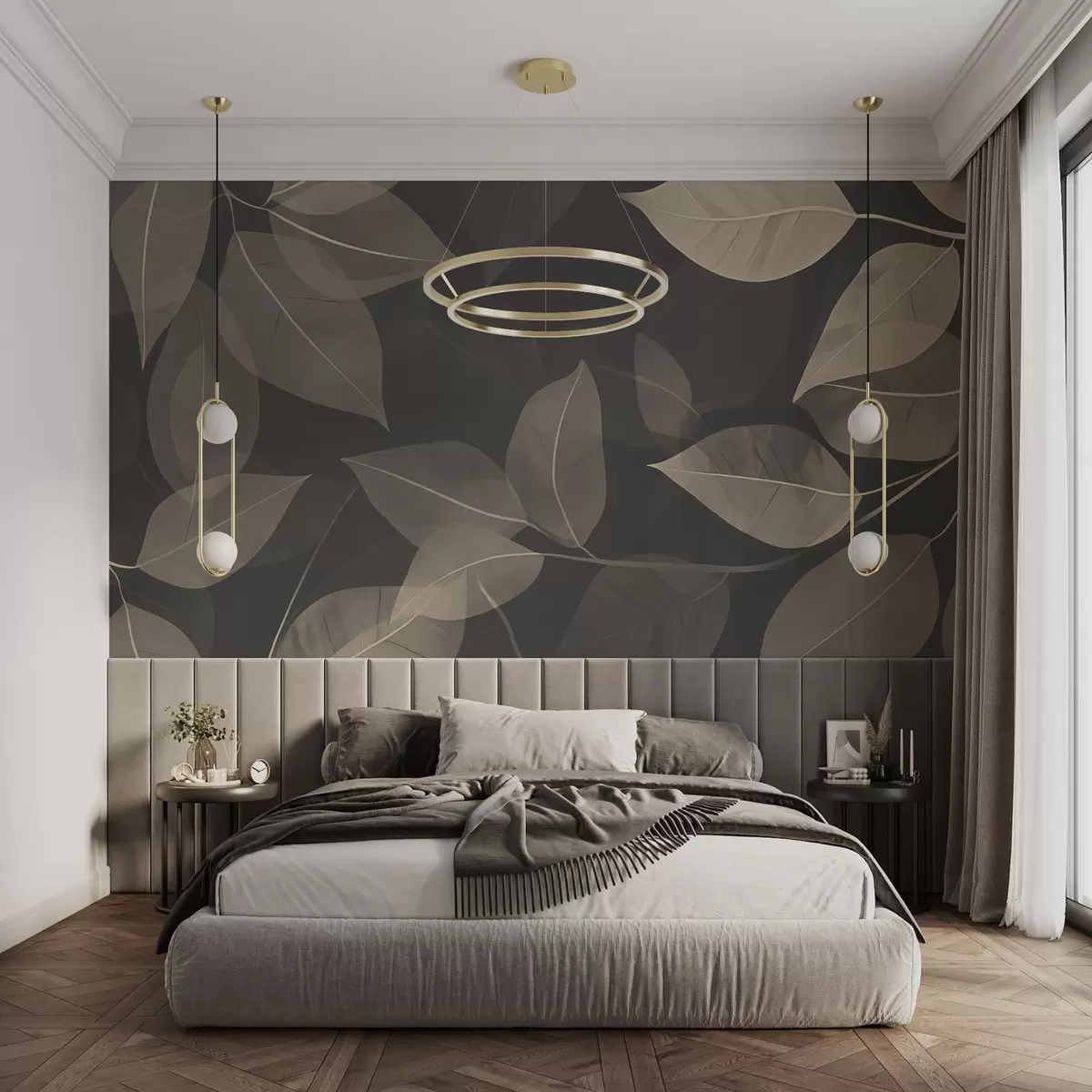 fotószőnyeg Kék és szürke tónusú levelek ágai w08502v1