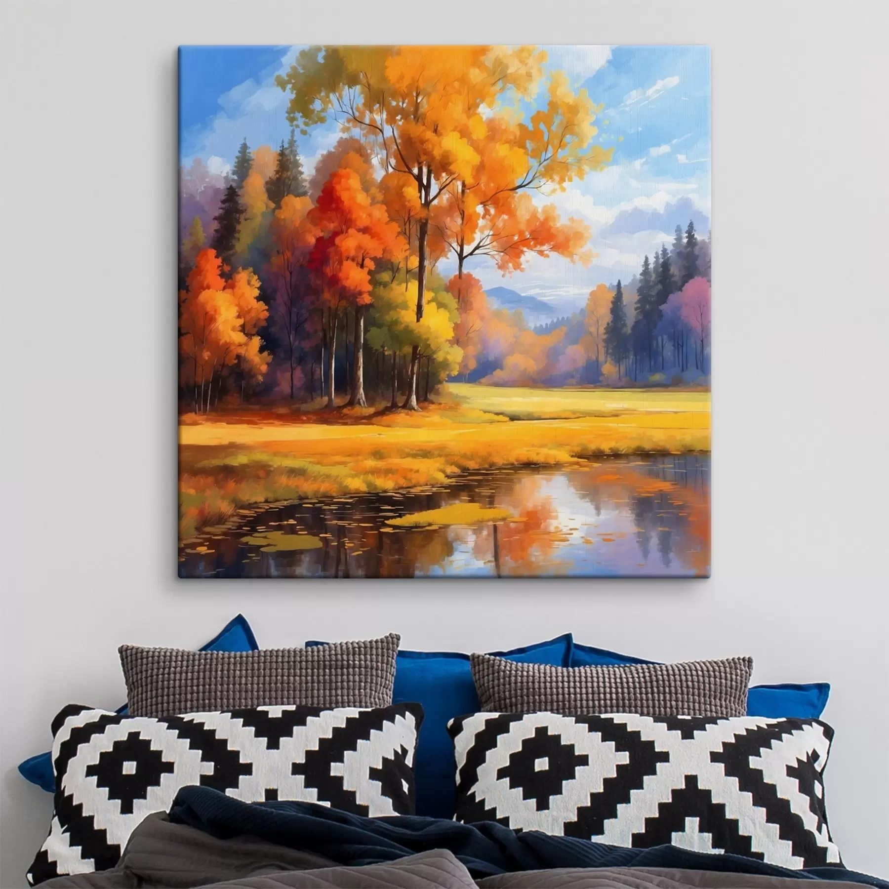 fotótapéta Tó és őszi erdő akril stílusban s41766