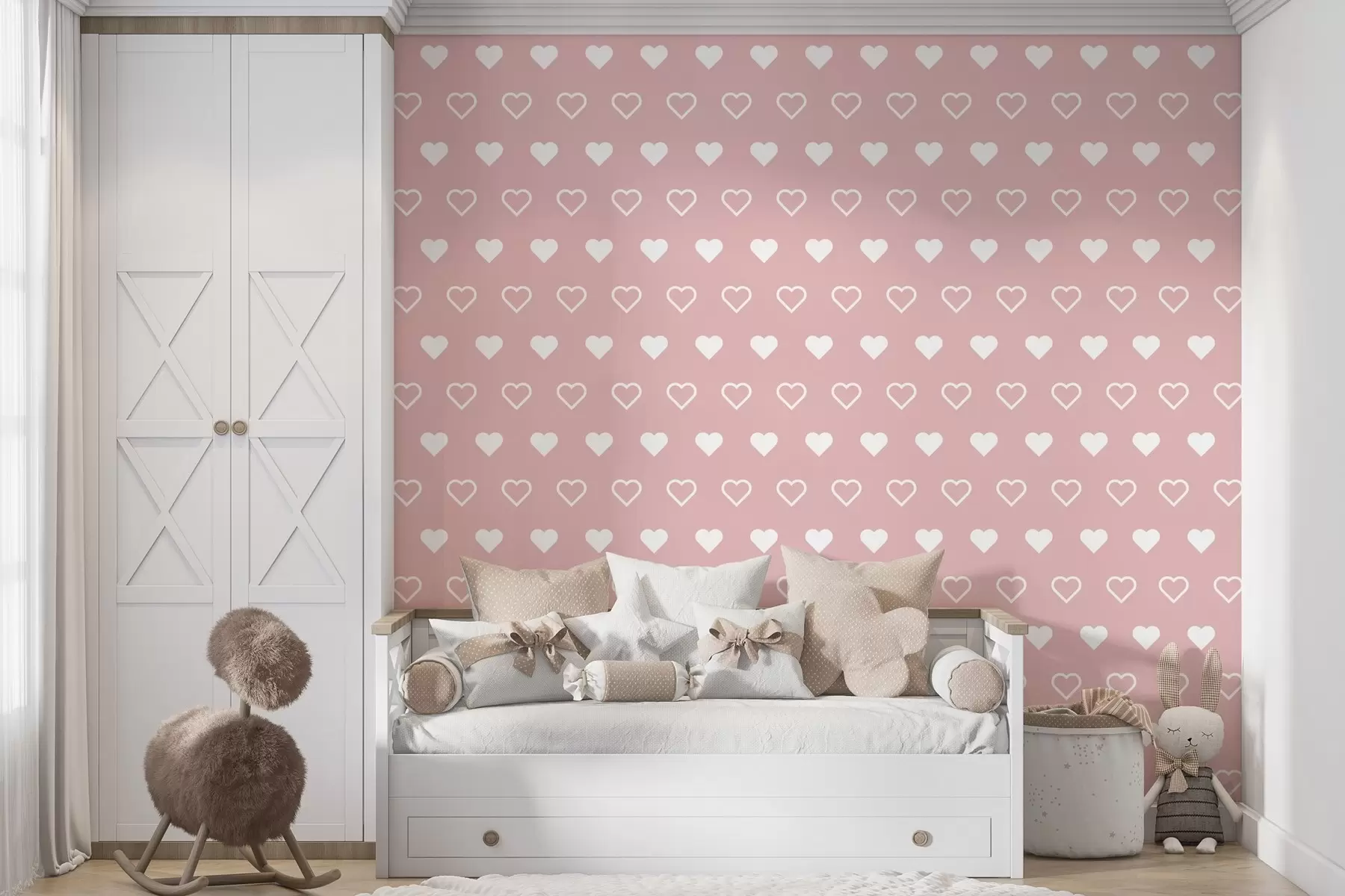 fotószőnyeg minimalista szív nyomtatás rózsaszín háttéren w02548