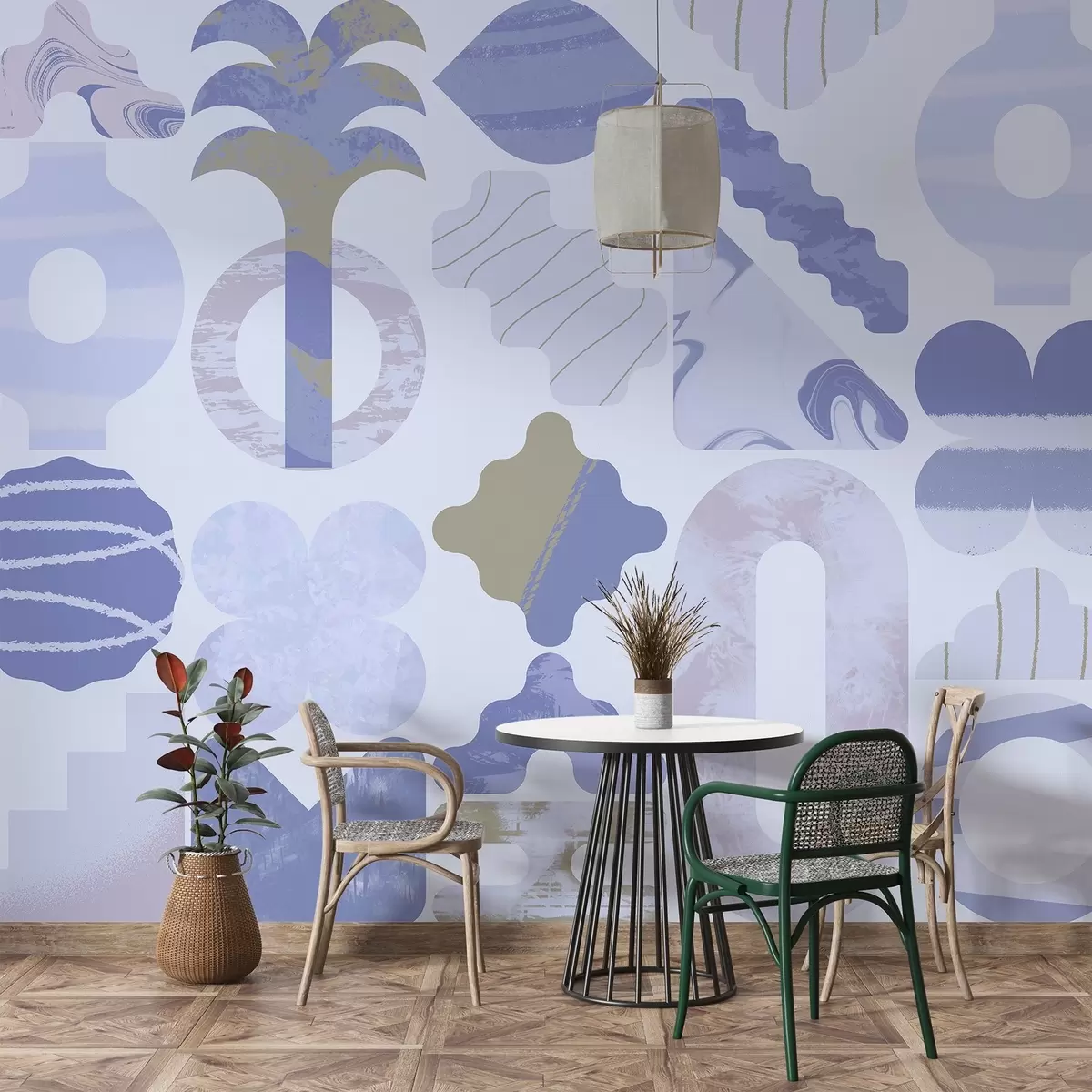 fotószőnyeg különböző érdekes formák, modern geometria kék tónusokban w02550v1