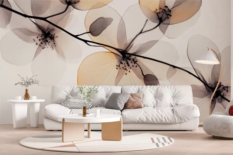 fotószőnyeg finom és kifinomult ág átlátszó virágokkal  w02630