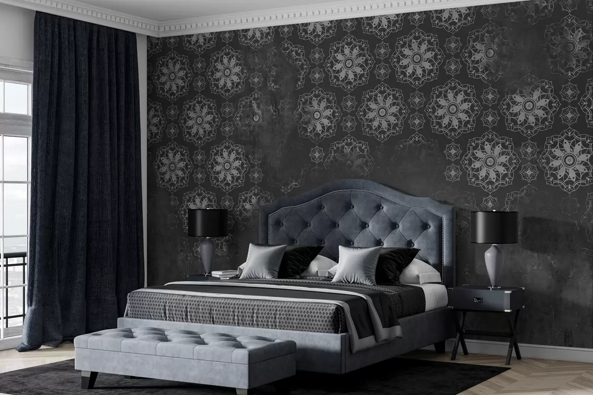 fotószőnyeg Vintage design mandala elemekkel és szürke színű, sérült hatású, szürke színben w02551v1