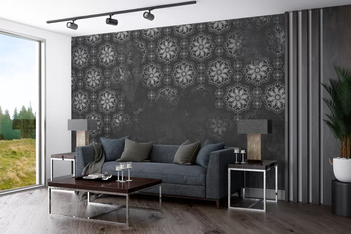fotószőnyeg Vintage design mandala elemekkel és szürke színű, sérült hatású, szürke színben w02551v1
