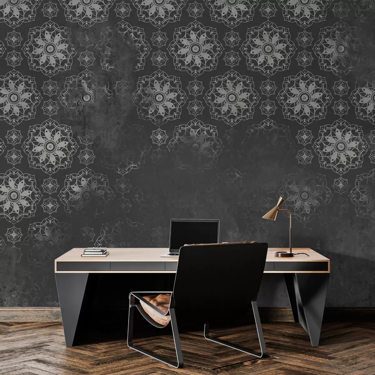 fotószőnyeg Vintage design mandala elemekkel és szürke színű, sérült hatású, szürke színben w02551v1