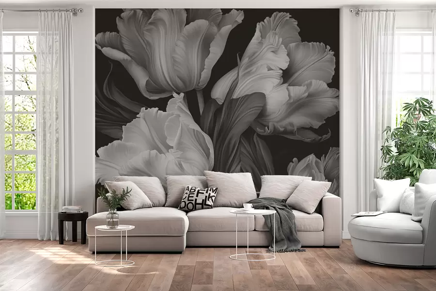 fotószőnyeg Fekete-fehér tulipánok fotorealisztikus stílusban w02557