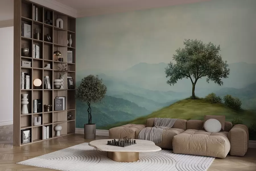 fotószőnyeg panoráma egy fával egy dombon w02683