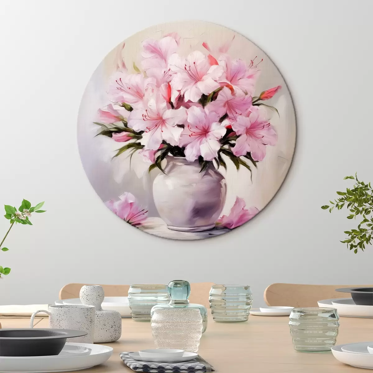 Kerek festmények Rózsaszín hibiszkusz cserépben r41472