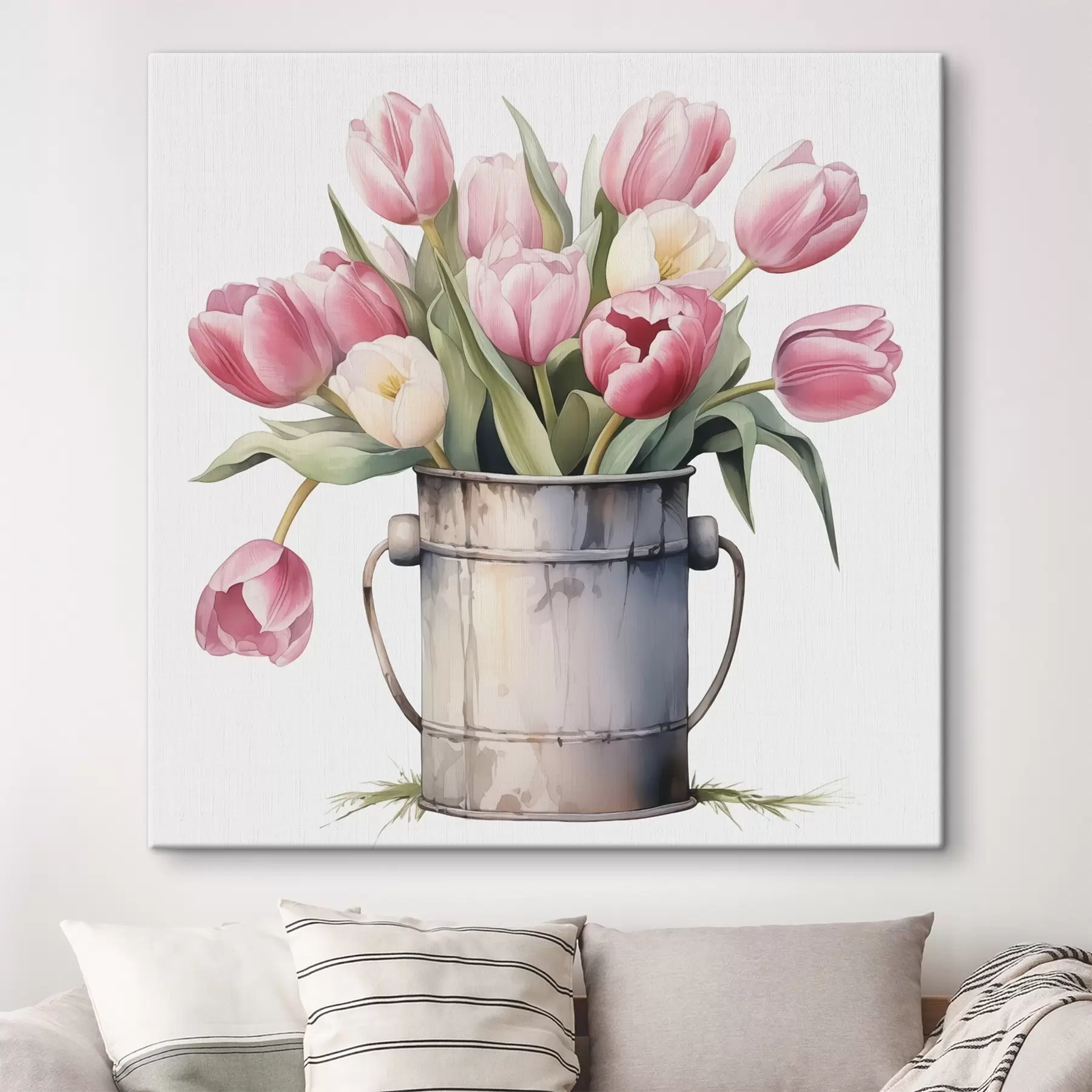 fotószőnyeg Csokor tulipánok egy vödörben akvarell utánzatban s42353