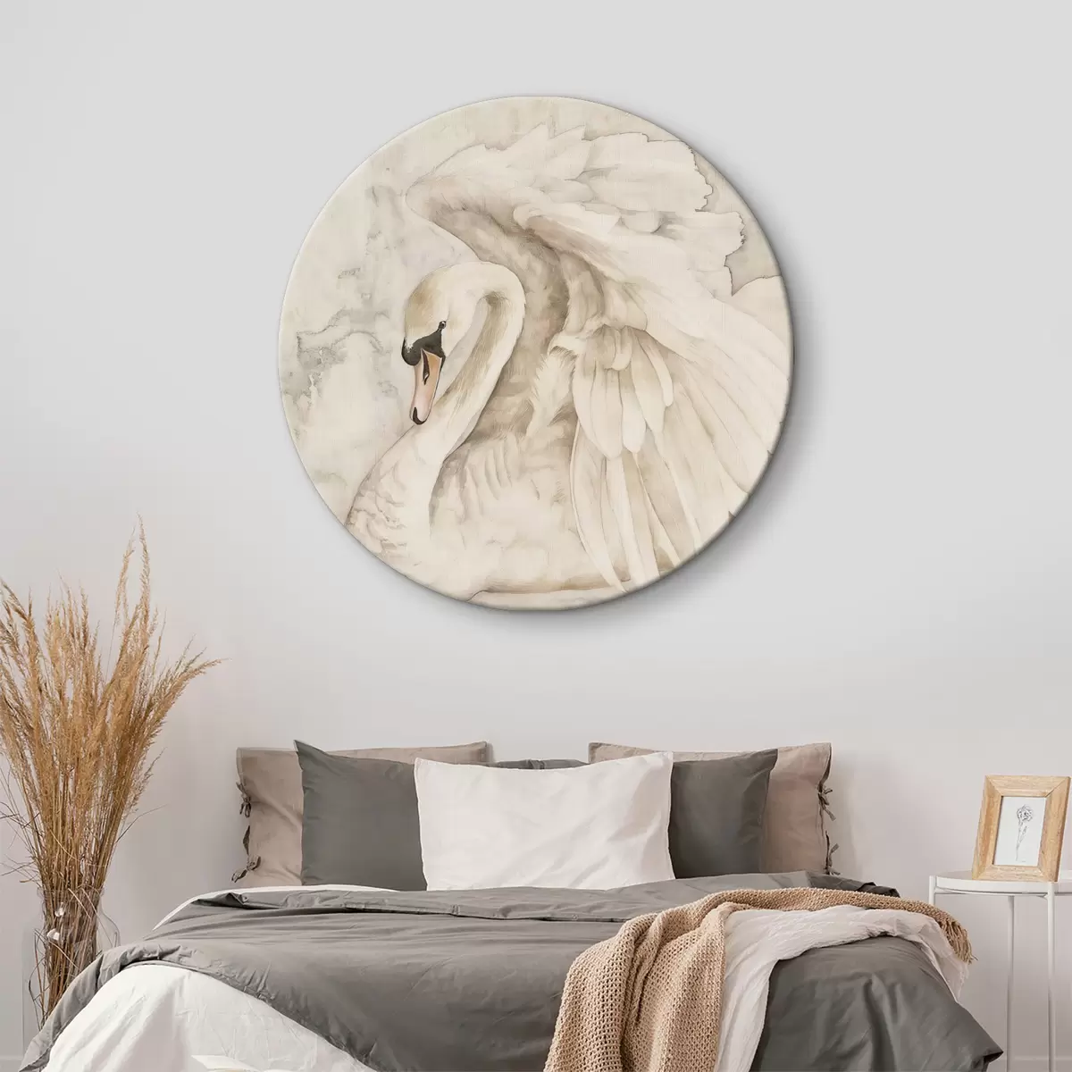Kerek festmények Fehér hattyú szárnyakkal r38296