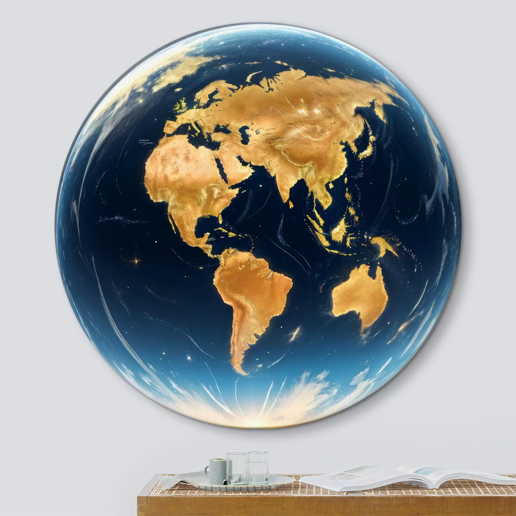 fotótapéta Egy részletes, fotórealisztikus kép a Föld bolygóról, amely egy űrbéli tájban lebeg r40178