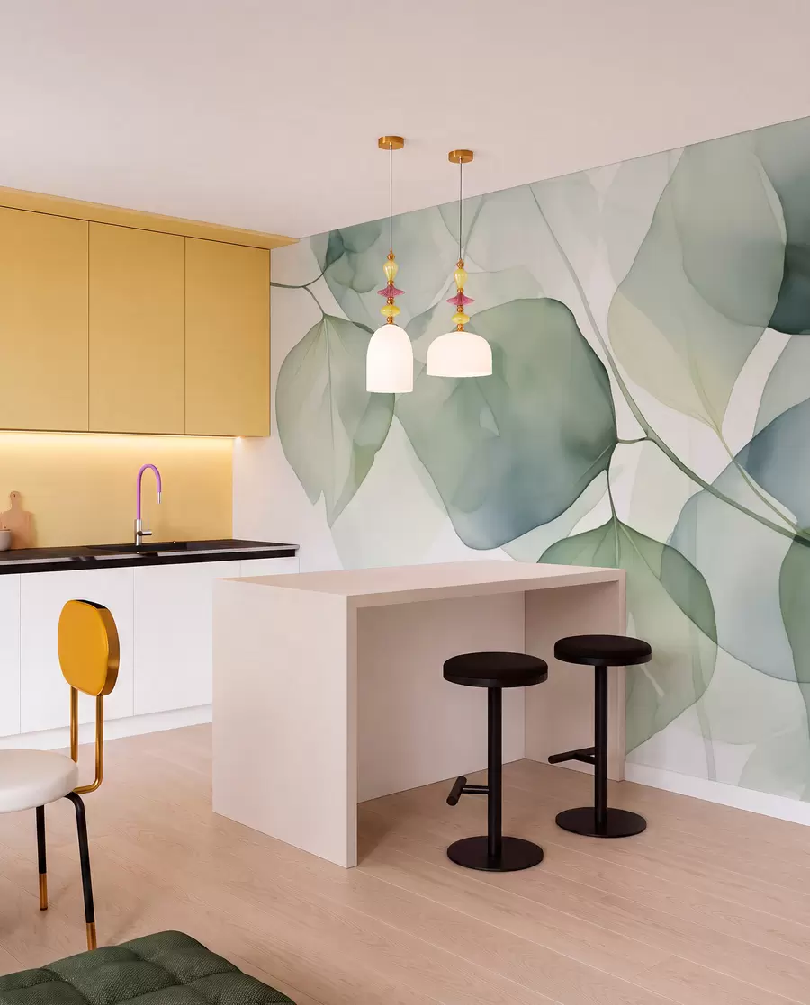 fotószőnyeg Levelek nagy absztrakt akvarell utánzata w02725
