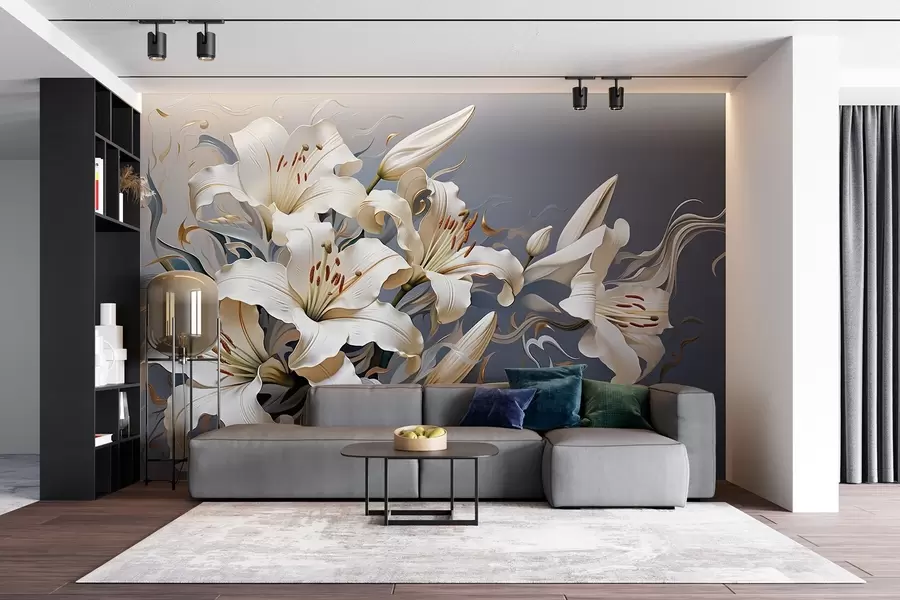 fotószőnyeg Igényes fehér liliom szürkéskék háttéren w08633