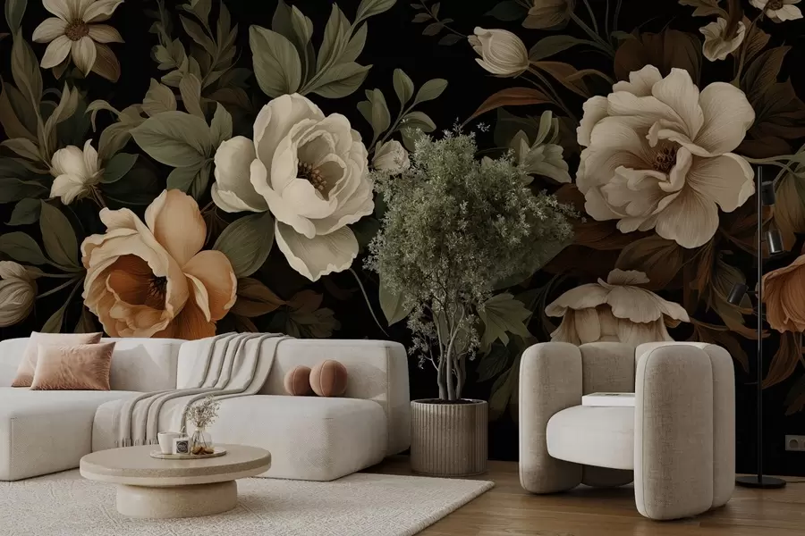 fotószőnyeg Válogatott virágok sötét háttéren w02838