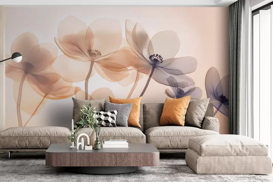 fotószőnyeg Légies vadvirágok kék és narancssárga árnyalatokban w08490v1