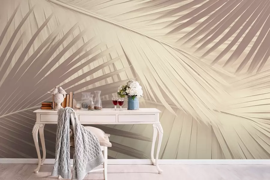 fotószőnyeg Absztrakt pálmalevelek lágy árnyalatokban w08677