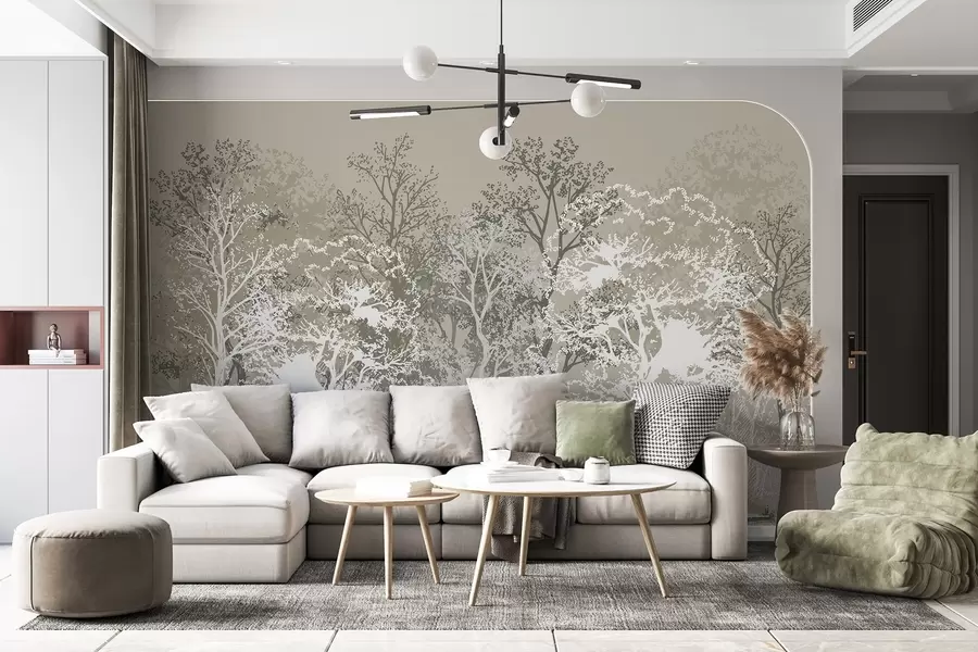 fotószőnyeg Fák az erdőben, minimalizmus, természet, zöld színpaletta, zöld színpaletta  w02930v1