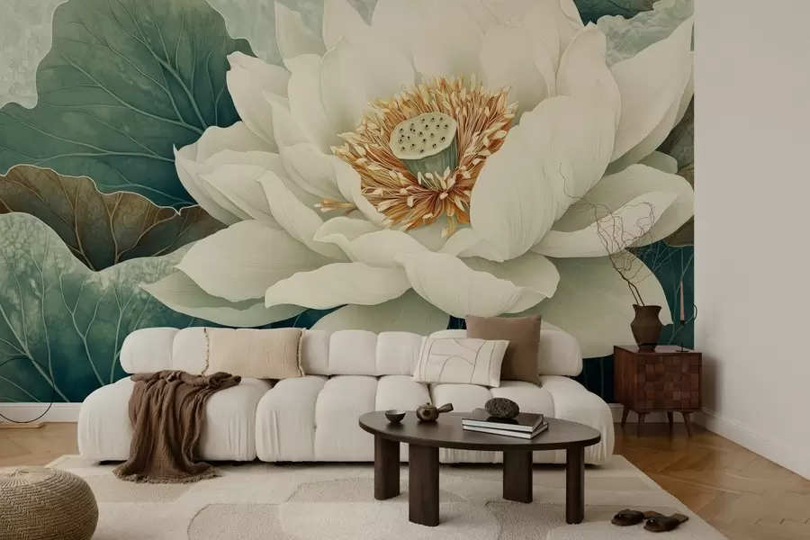 fotószőnyeg Nagy tavirózsa a levelek hátterében w02905