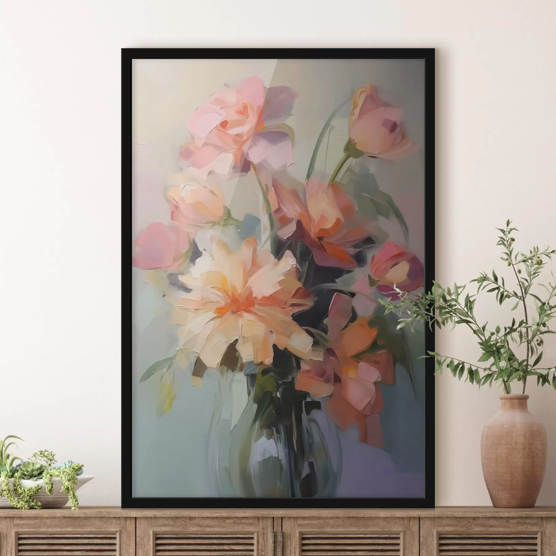 fotószőnyeg Krizantémok egy vázában utánzás festmény stroke f42745