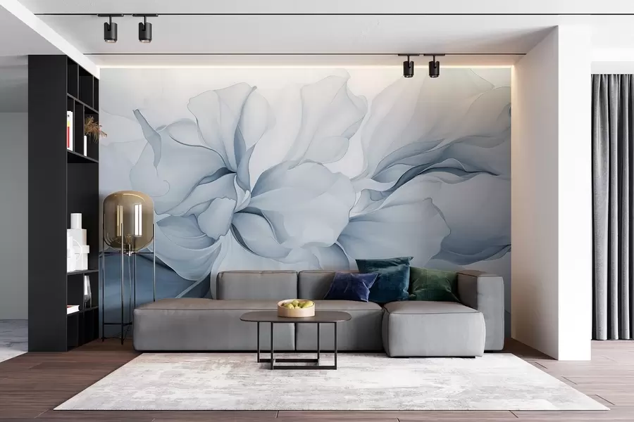 fotószőnyeg Folyó absztrakt virágszirmok áttetsző és rétegzett formák pasztell színekben, kék árnyalatokban w08701v2