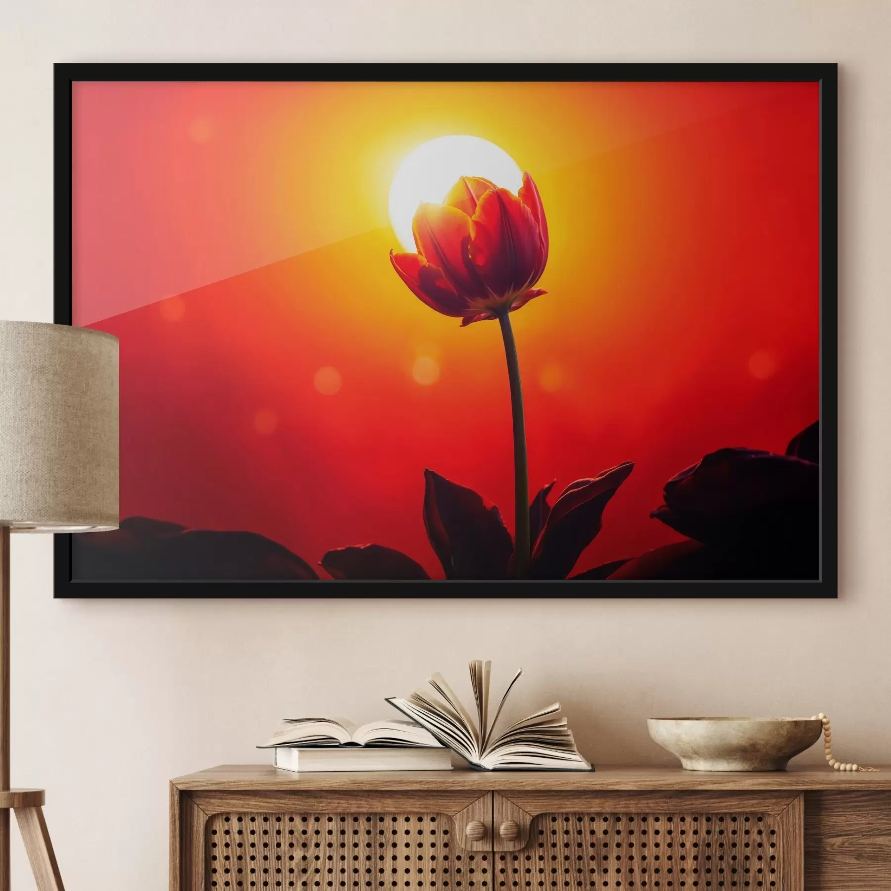 fotótapéta Tulipán a naplemente hátterében f42922