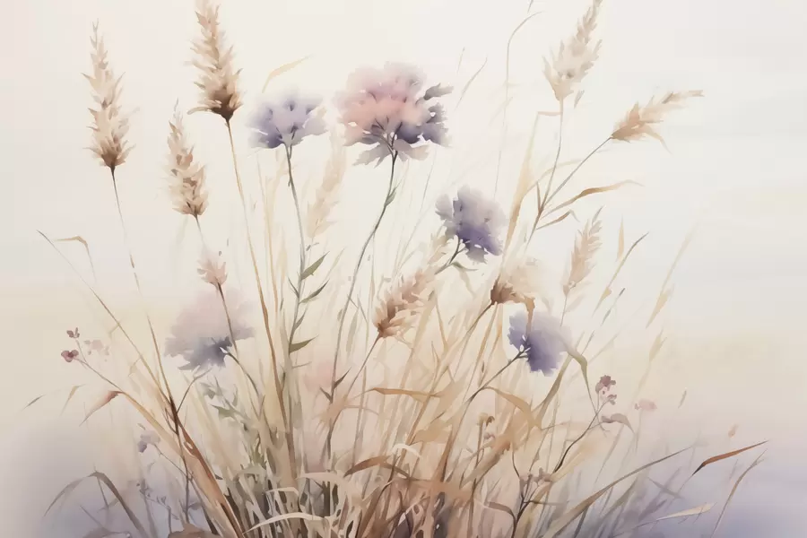 fotószőnyeg Vadvirágok száraz fűben akvarell utánzata w03174