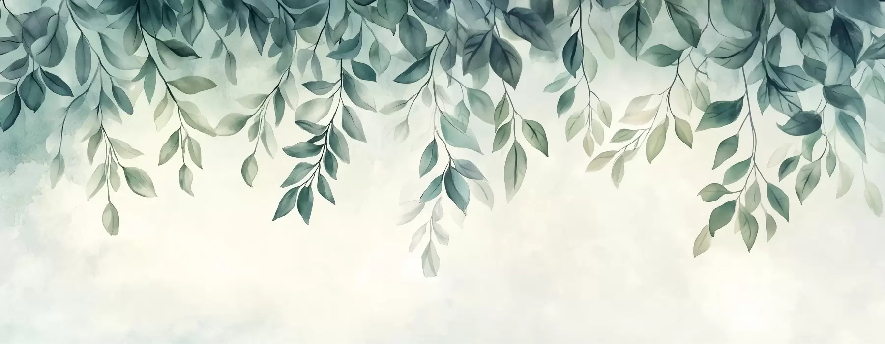 fotószőnyeg zöld akvarell stílusú levelek lógnak a tetejéről w03024