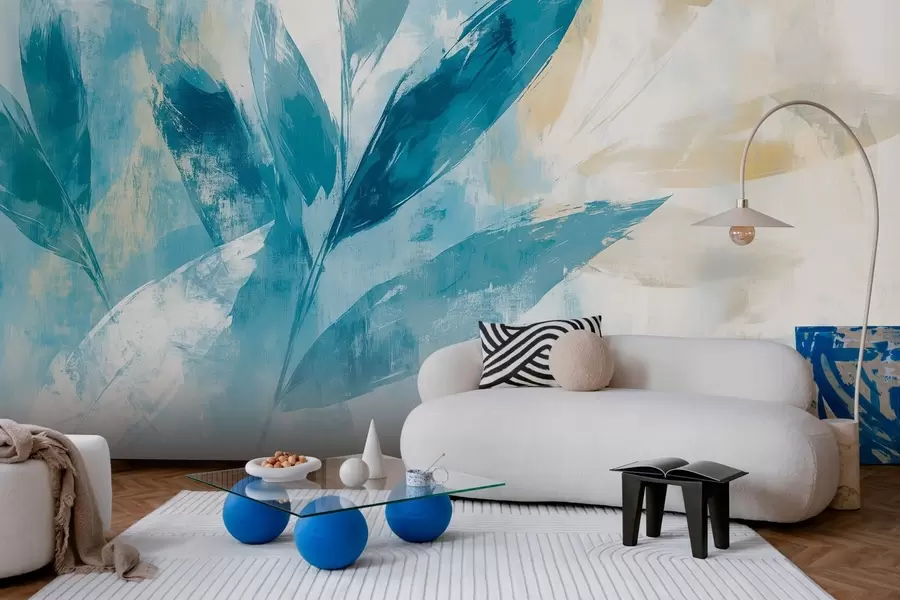 fotószőnyeg kék levelek absztrakt stílusban w03109