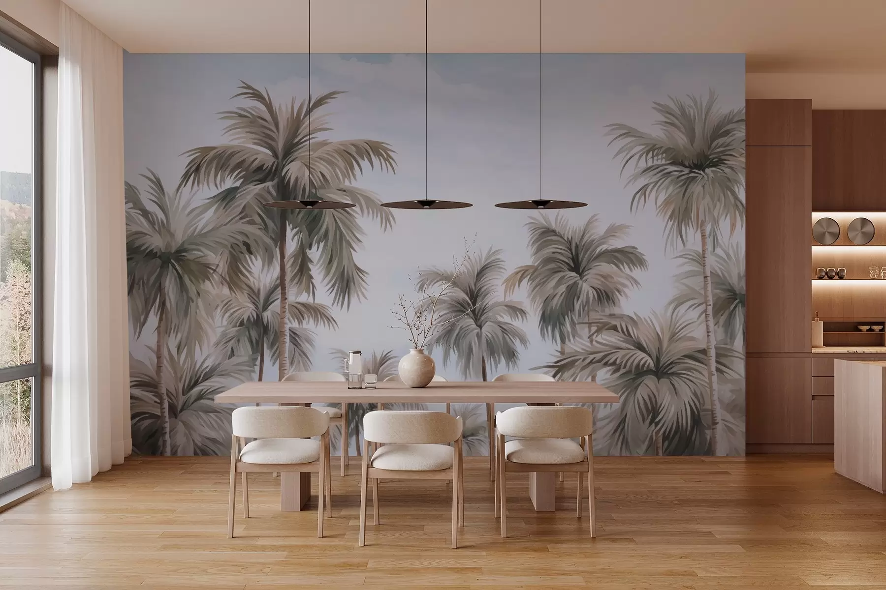 fotószőnyeg Pálmafák az égbolt ellen akvarell utánzata w03184