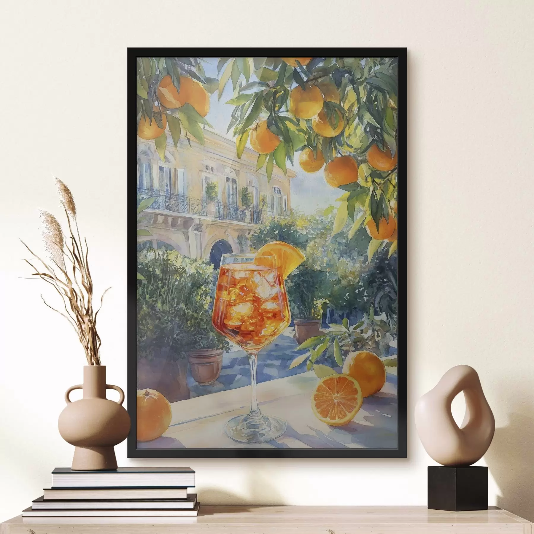 fotószőnyeg Koktél narancsokkal, akvarell stílus, Olaszország, Aperol Spritz, építészet, nyári kert, nyári kert f43061
