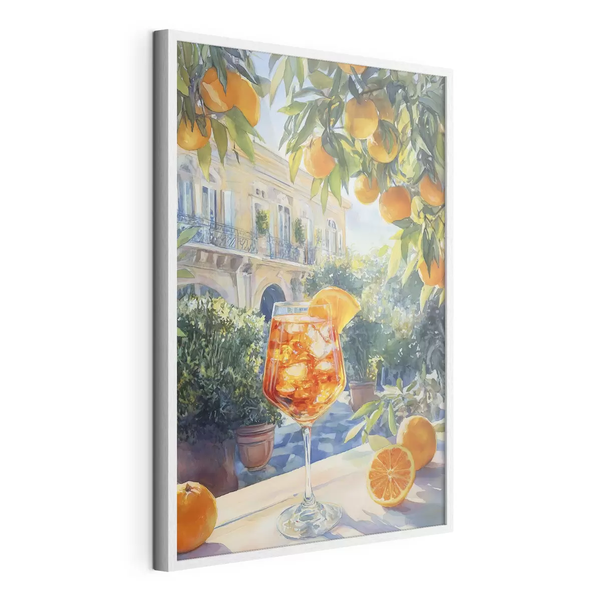Plakát a sziklán Koktél narancsokkal, akvarell stílus, Olaszország, Aperol Spritz, építészet, nyári kert, nyári kert f43061