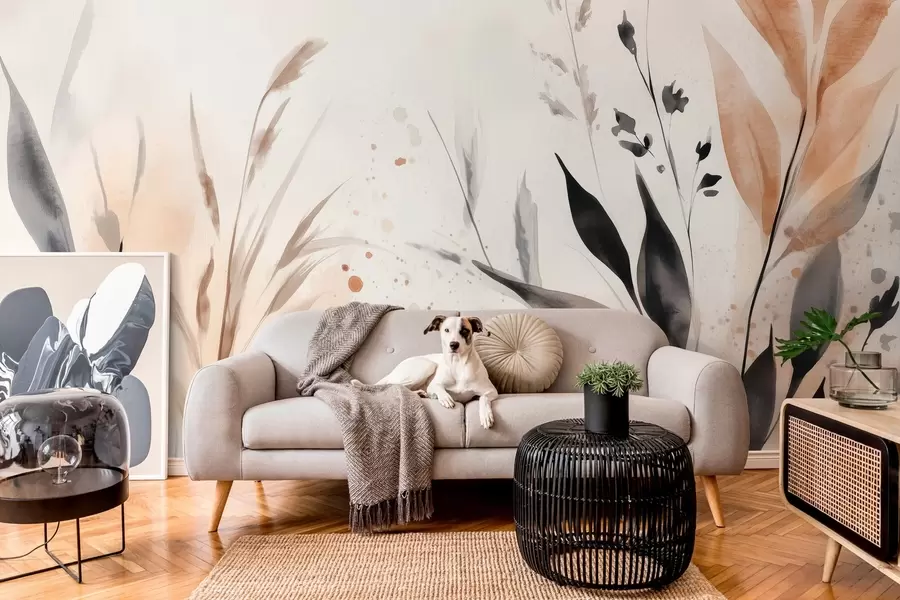 fotószőnyeg akvarell levelek szabad technikával földes színekben w03120