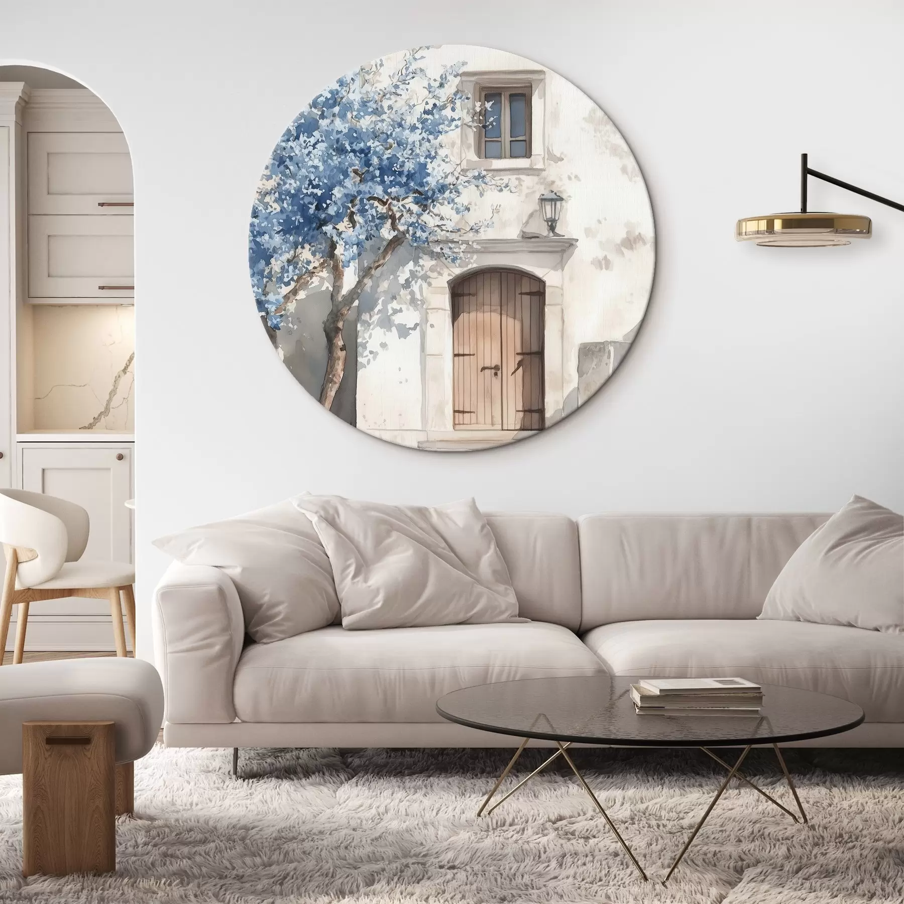 fotótapéta Görög ház gyönyörű fával, építészet, akvarell stílusban r43178